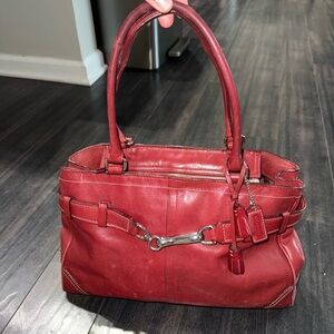 Vintage Coach Red Shoulder Bag with Matching Wallet